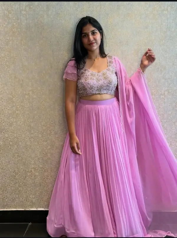 Buy Online Budget-Friendly Pink Maggam Work Crop Top Lehenga Designer Party Wear Under 10000