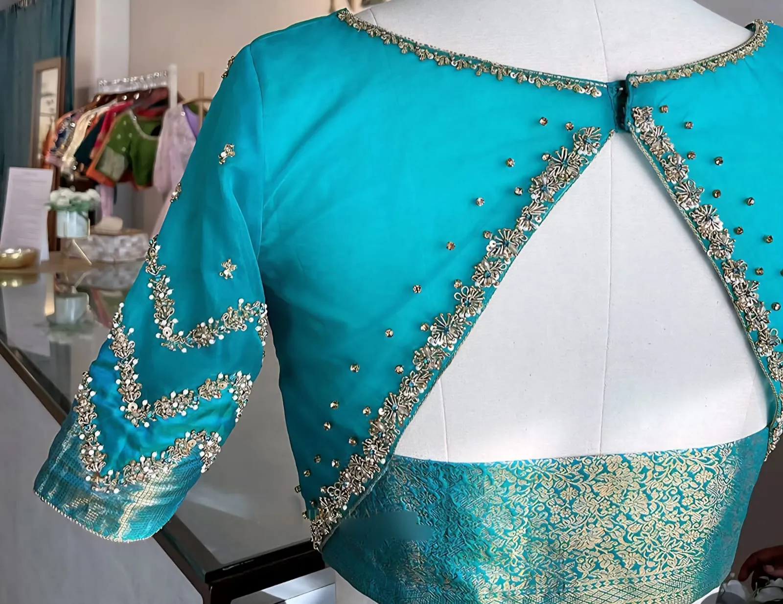 Buy Online Budget-Friendly Sky Blue Maggam Work Blouse Trending Festive Wear Under ₹3500