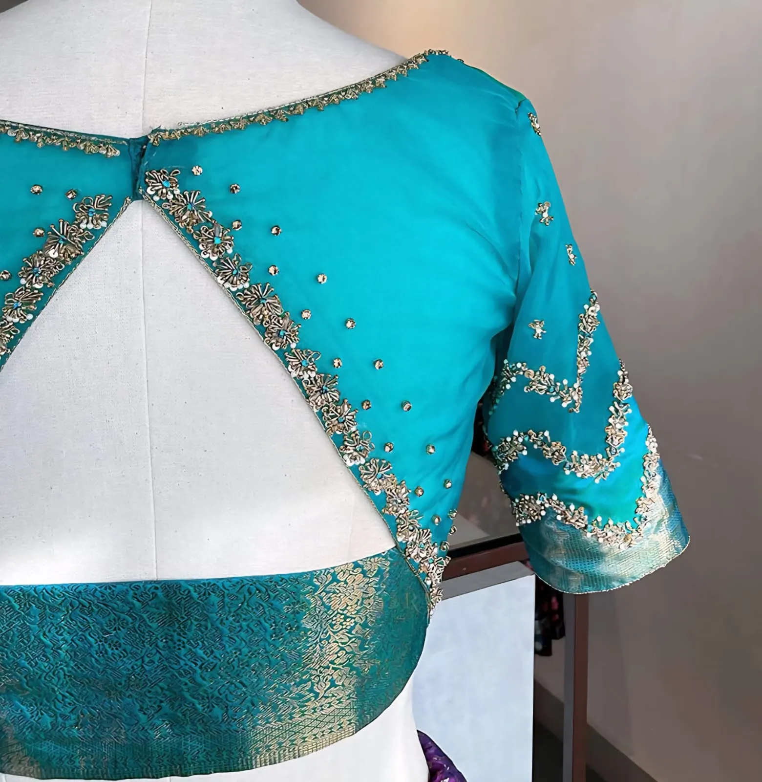 Buy Online Budget-Friendly Sky Blue Maggam Work Blouse Trending Festive Wear Under ₹3500