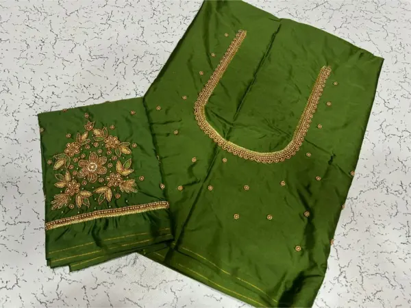 Buy Online Budget Mehndi Green Latest Maggam Work Blouse Under ₹500 Exclusive Style