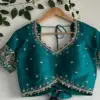 Buy Online Latest Rama Green Raw Silk Maggam Blouse Premium Ready-to-Wear Style Under 4500