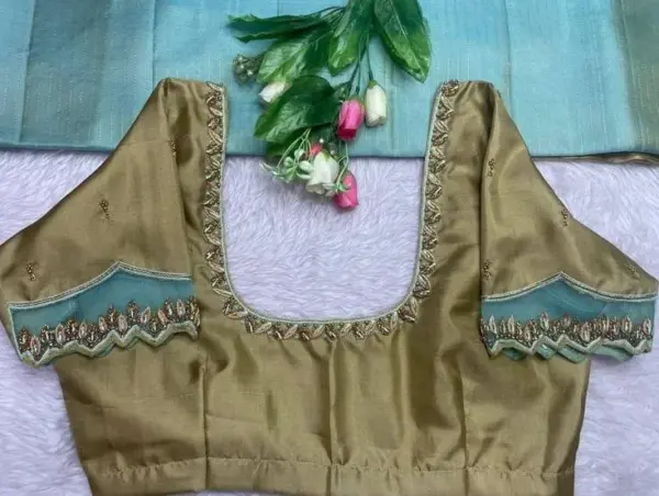 Buy Online Light Olive Green Maggam Work Blouse Latest Trending Ready-to-Wear Design at Best Price