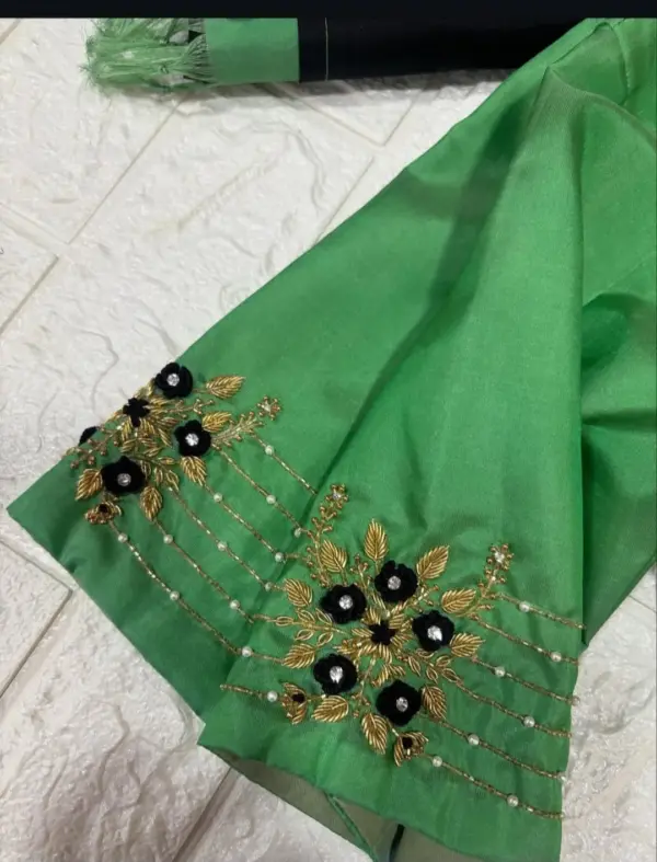 Buy Online Parrot Green Trending Maggam Work Blouse Budget-Friendly Designer Piece Under ₹3000