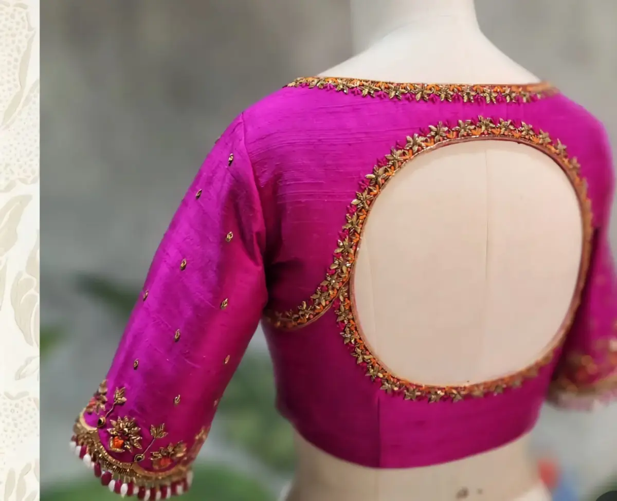Buy Online Pink Raw Silk Madhubala Style Maggam Work Blouse Set Luxury Design Under ₹5K Custom Sizes Available