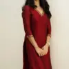 Buy Online Red Latest Maggam Work Ready-to-Wear Kurti Set Budget-Friendly Under ₹3k Custom Sizes Available