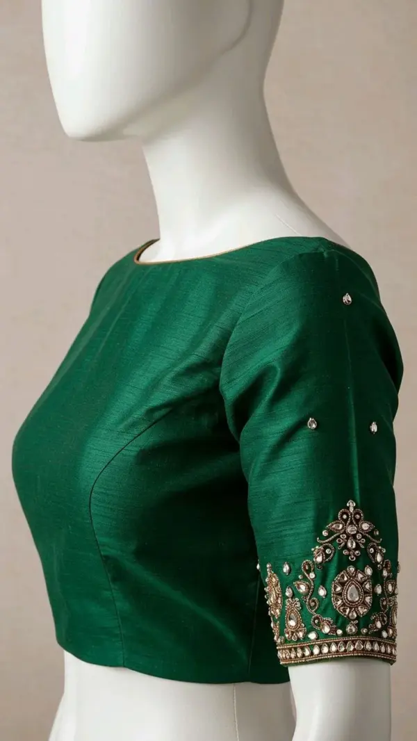 Dark Green Designer Maggam Work Blouse Set Under ₹2000 Custom Sizes Buy Online Now