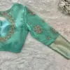 Designer Tael Green Maggam Work Blouse Net Long Sleeves Pattu Saree Blouse at Affordable Price