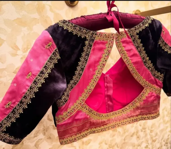 Exclusive Pink & Black Maggam Work Blouse Stylish Grand Ready-to-Wear Budget Pick 2025