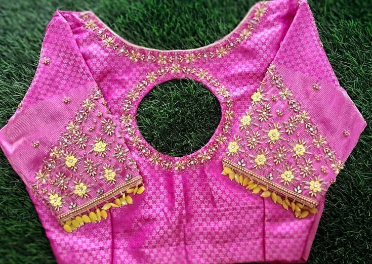 Exclusive Pink Designer Blouse with Handcrafted Maggam Sleeves
