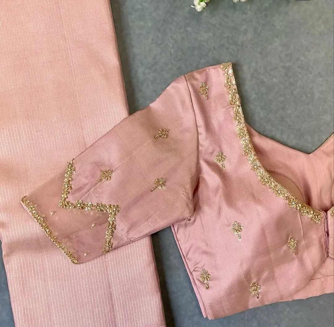 Handcrafted Peach Net Zardosi Maggam Blouse Premium Designer Wear