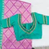 Premium Rama Green Bridal V-Neck Maggam Work Blouse with Net Detailing