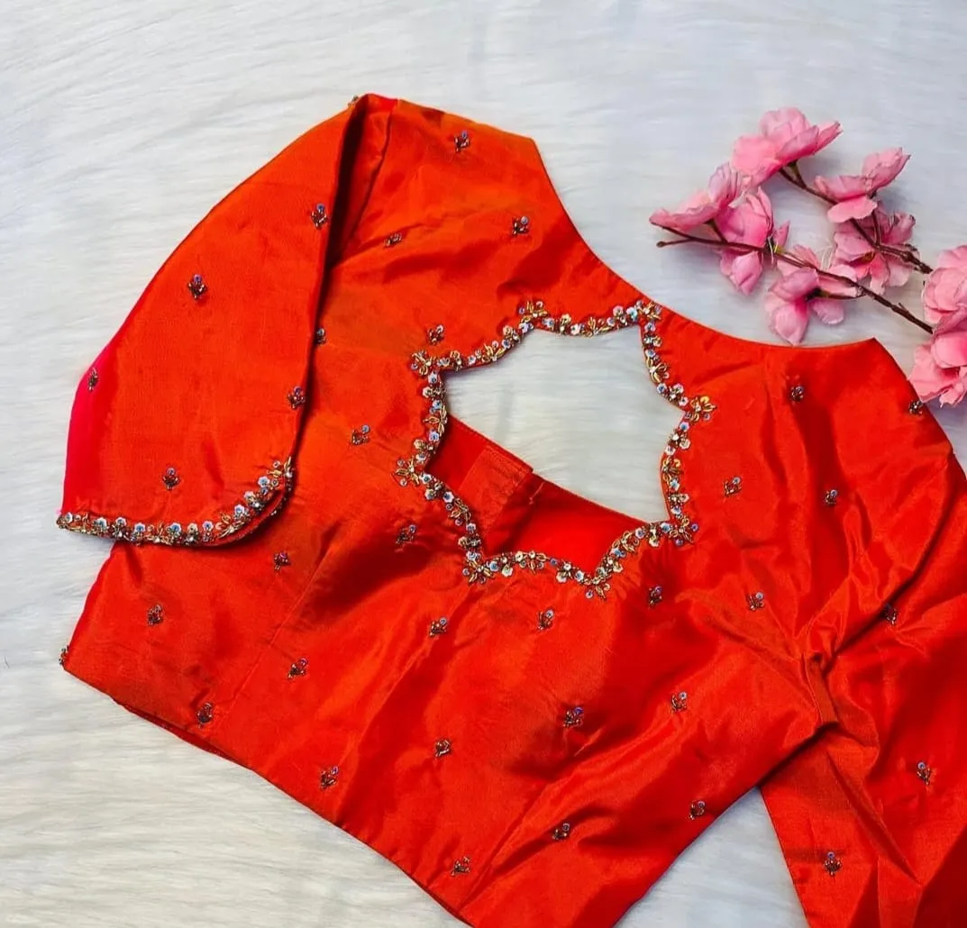 Red Designer Maggam Work Blouse with Elegant Cutwork Wedding Must-Have