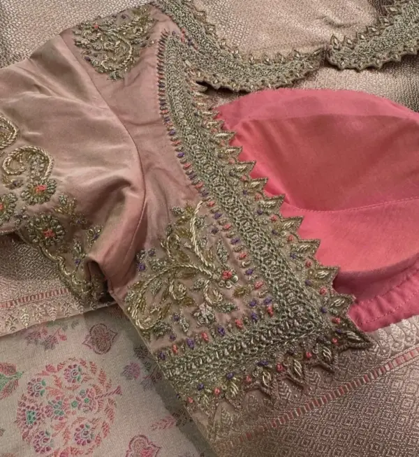 Shop Pastel Peach Grand Wedding Maggam Blouse Exclusive Bridal Fashion