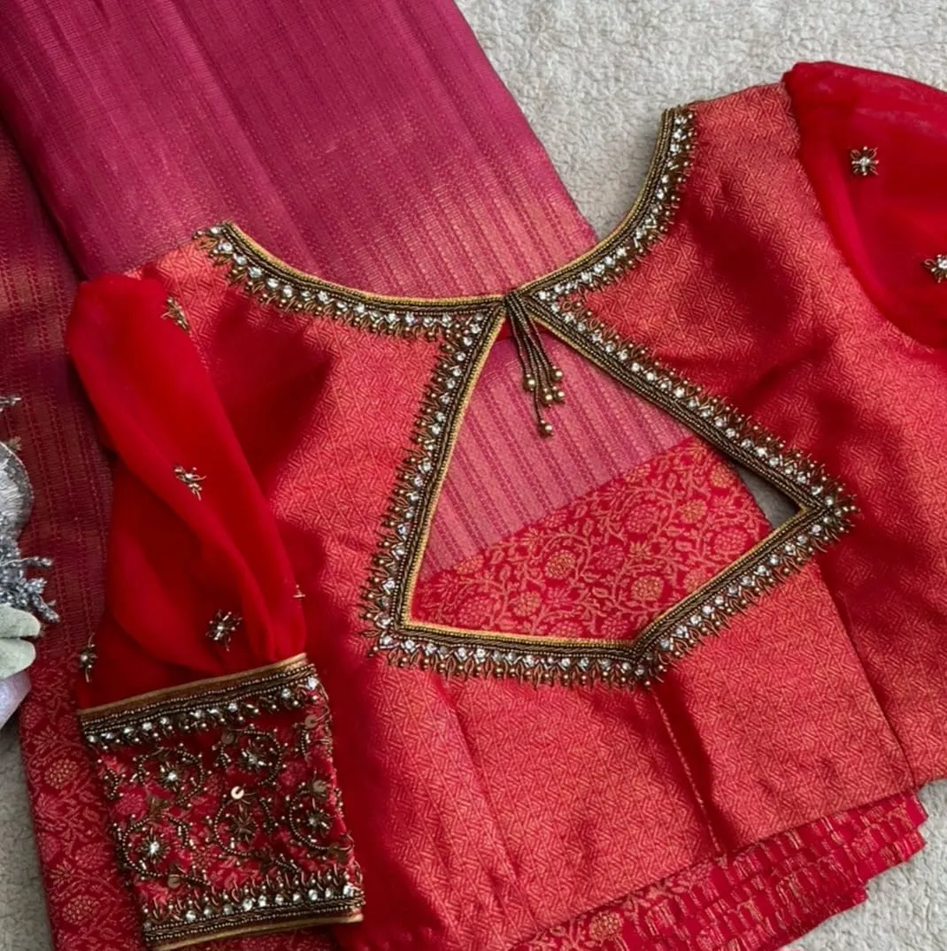 Showstopping Red Maggam Work Wedding Blouse Elegant Layered Puff Sleeve Design