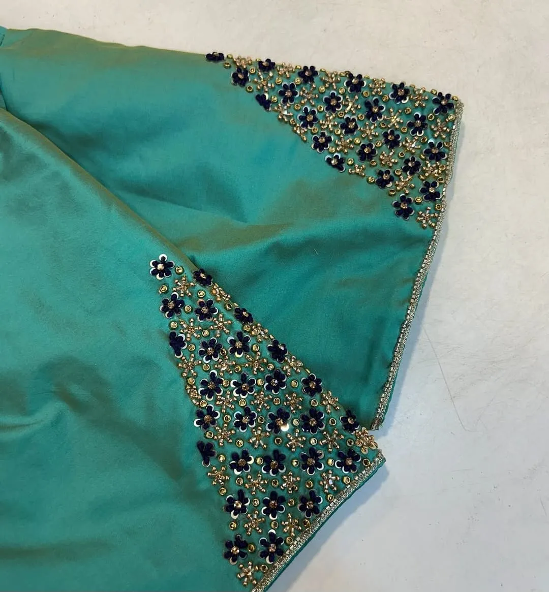 Turquoise Maggam Work Bridal Blouse Glamorous & Trendsetting Design