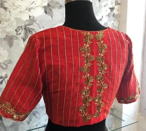 Affordable Red High Neck Maggam Work Blouse Party Wear Perfection Under Budget