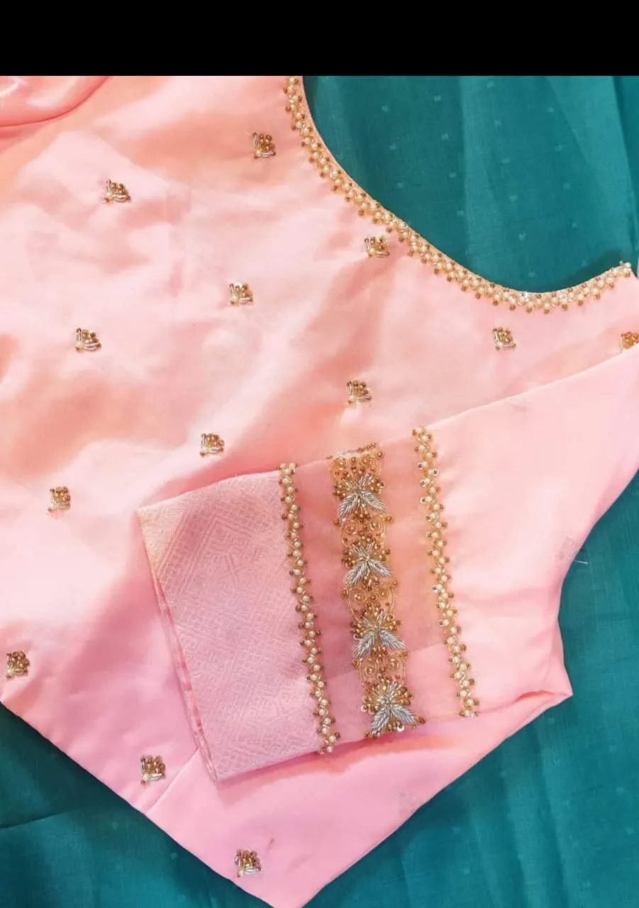 Beautiful Peach Net Bridal Blouse | Premium Maggam Embroidery Custom-Fit & Budget-Friendly