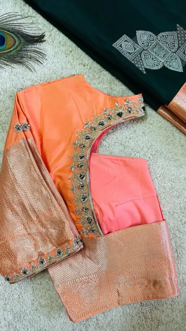 Best Budget Peach Maggam Work Blouse Elegant Minimal Look Perfect for Festive & Party Wear