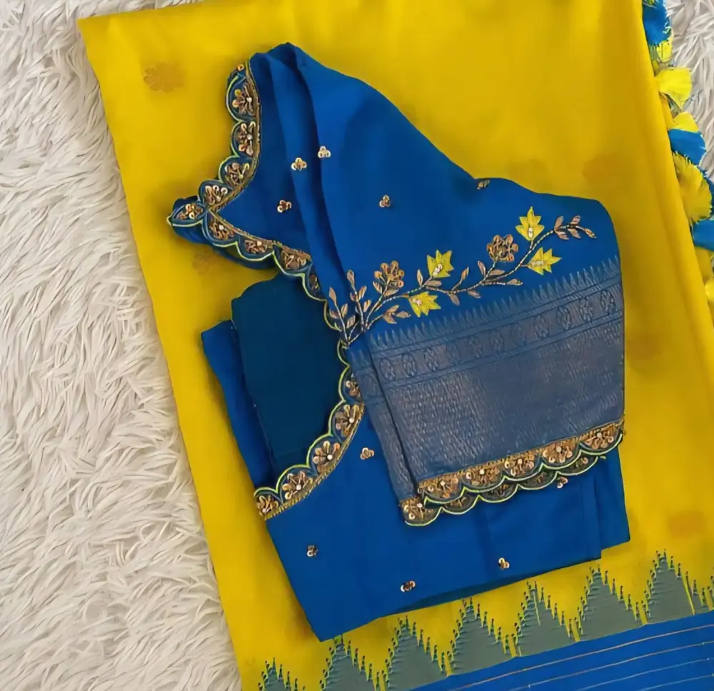 Blue Cutwork Party Wear Saree with Maggam Work Blouse Designer Look at Best Price Custom Sizes Available