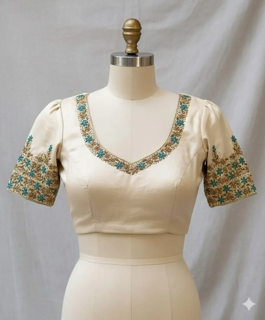 Bridal-Ready Half White Maggam Work Blouse Custom Sizes Best Deals Online