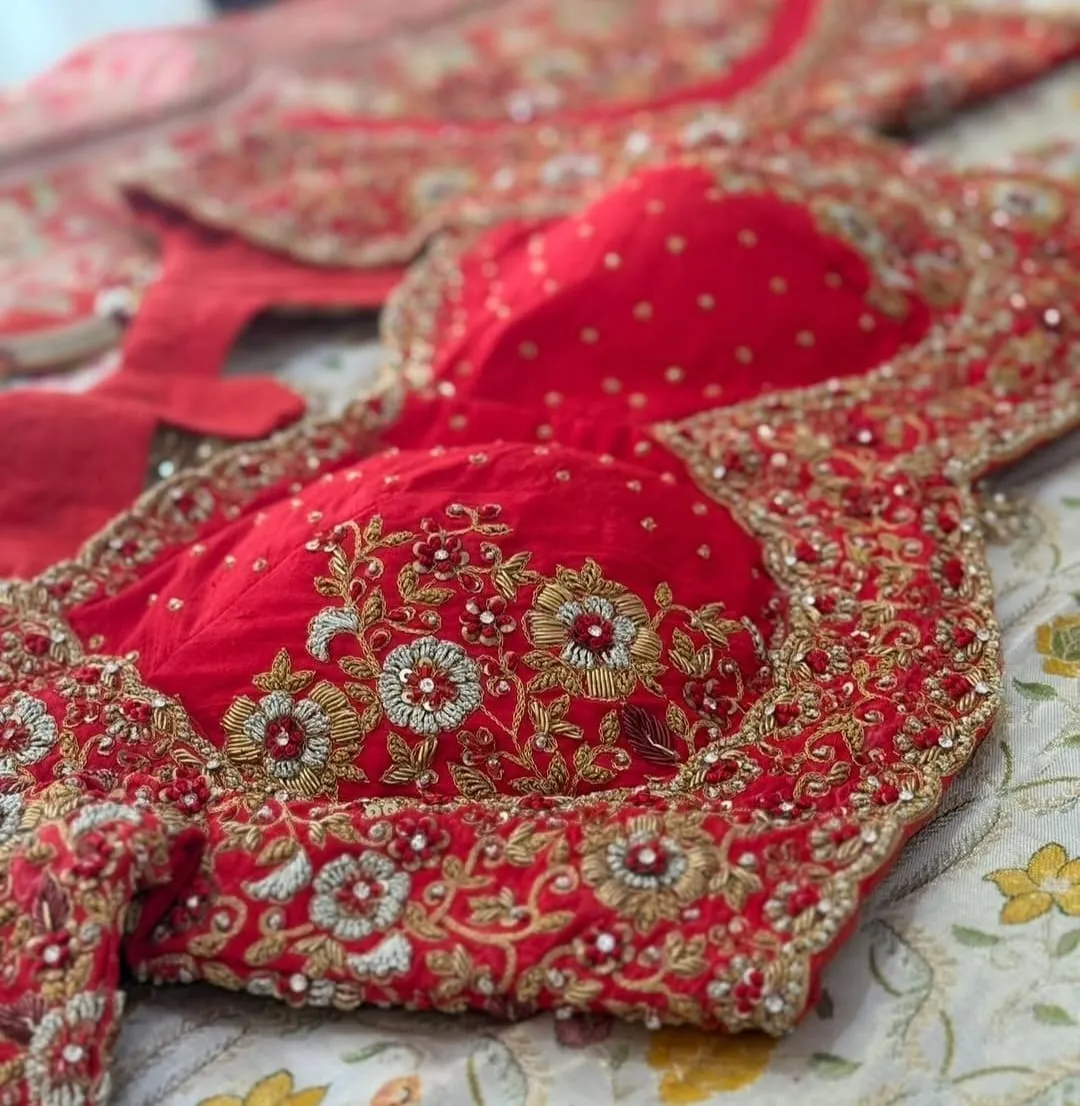 Bridal Red Zardosi Maggam Work Blouse Grand Party Wear Design Exclusive Custom Fit at Best Price