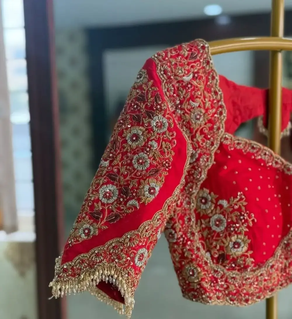 Bridal Red Zardosi Maggam Work Blouse Grand Party Wear Design Exclusive Custom Fit at Best Price