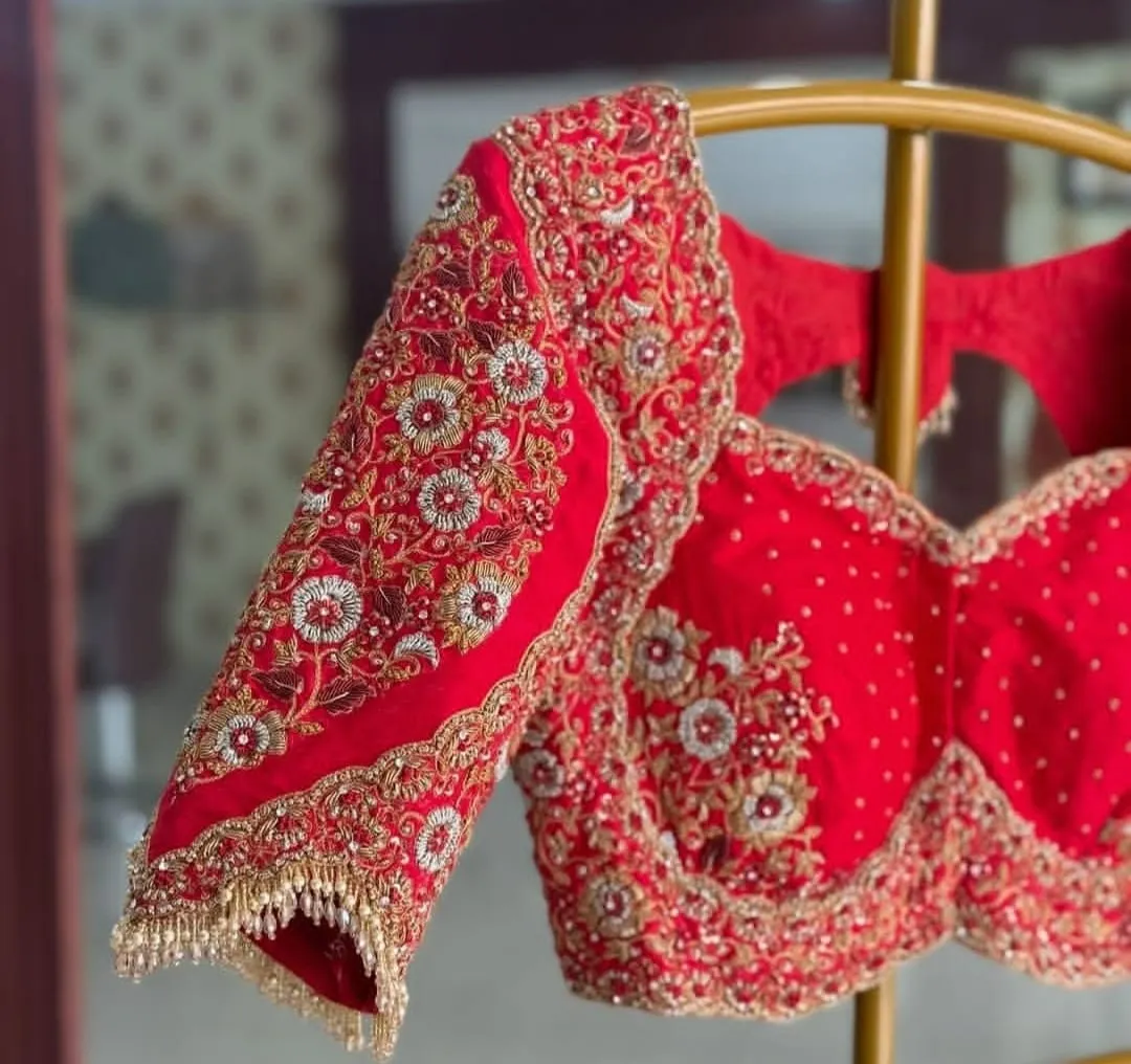 Bridal Red Zardosi Maggam Work Blouse Grand Party Wear Design Exclusive Custom Fit at Best Price
