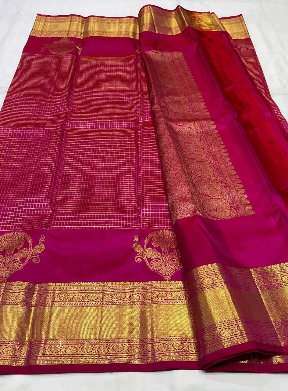BridalGrade 100% Pure Kanchipuram Silk Saree  Pink Tone with 2G++ Pure Zari & Silk Mark Certification - Image 4