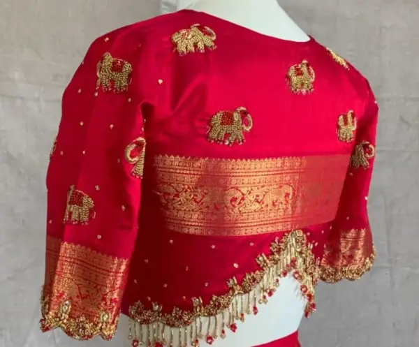 Buy Online Red Elephant Maggam Work Blouse Elegant Party Wear, Premium Design in Custom Sizes