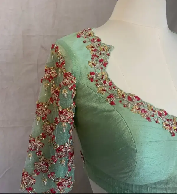Buy Online Sage Green Designer Maggam Work Blouse Grand Party Wear Look at Affordable Price