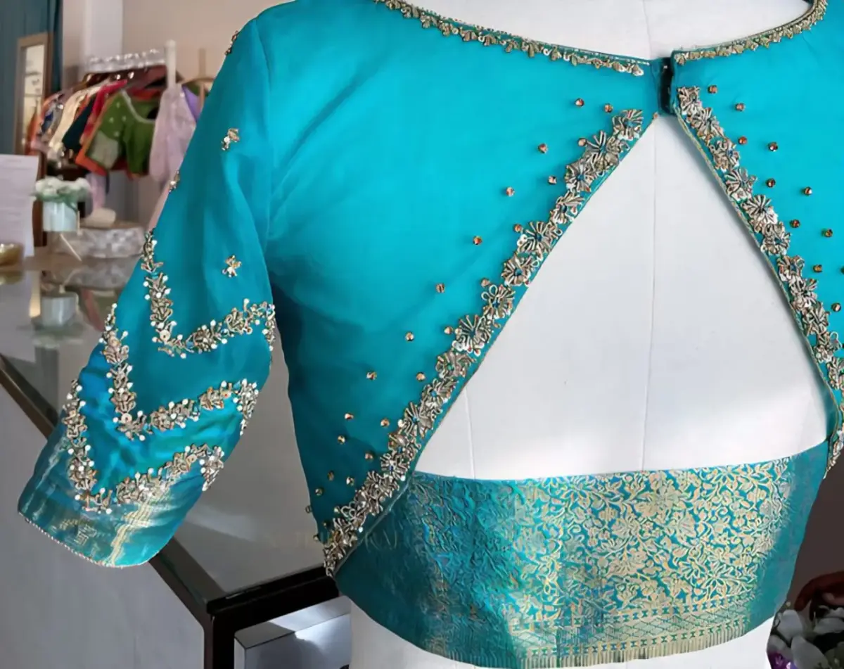 Buy Online Sky Blue Trending Maggam Work Blouse Set Under ₹4000 Custom Sizes Available