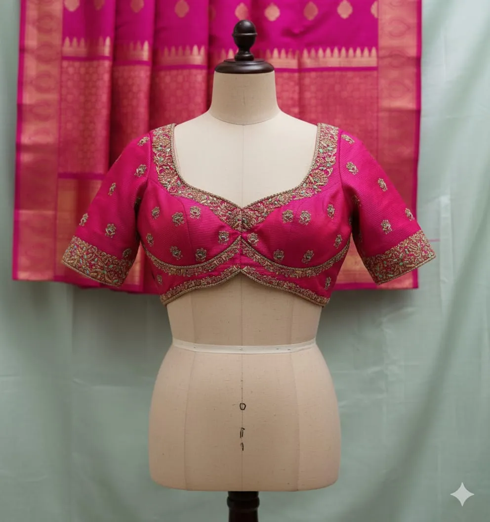 Custom-Fit Pink Bridal Maggam Blouse Elegant, Regal & Budget-Friendly