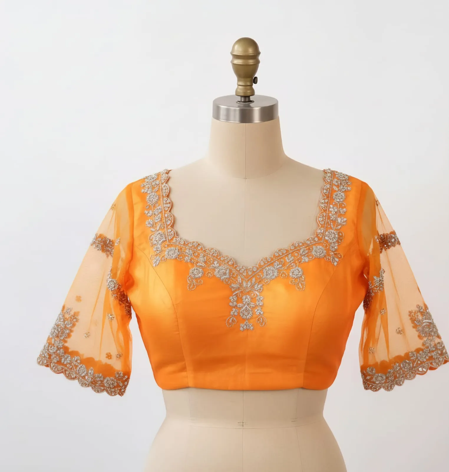 CustomMade Orange Bridal Maggam Aari Blouse  Royal Cutwork Design for Wedding Looks