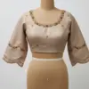 Elegant Beige Cutwork Maggam Work Blouse Custom Sizes Budget-Friendly Designer Piece