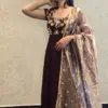 Elegant Coffee Brown Wedding Maggam Work Long Frock with Dupatta Custom Sizes Best Price Offer