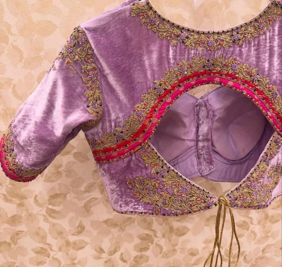 Elite Designer Baby Pink Madhubala Bridal Blouse Intricate Zardosi Maggam Art in Custom Sizes