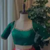 Exclusive Bottle Green Zardosi Blouse Grand Wedding Design, Made in Custom Sizes