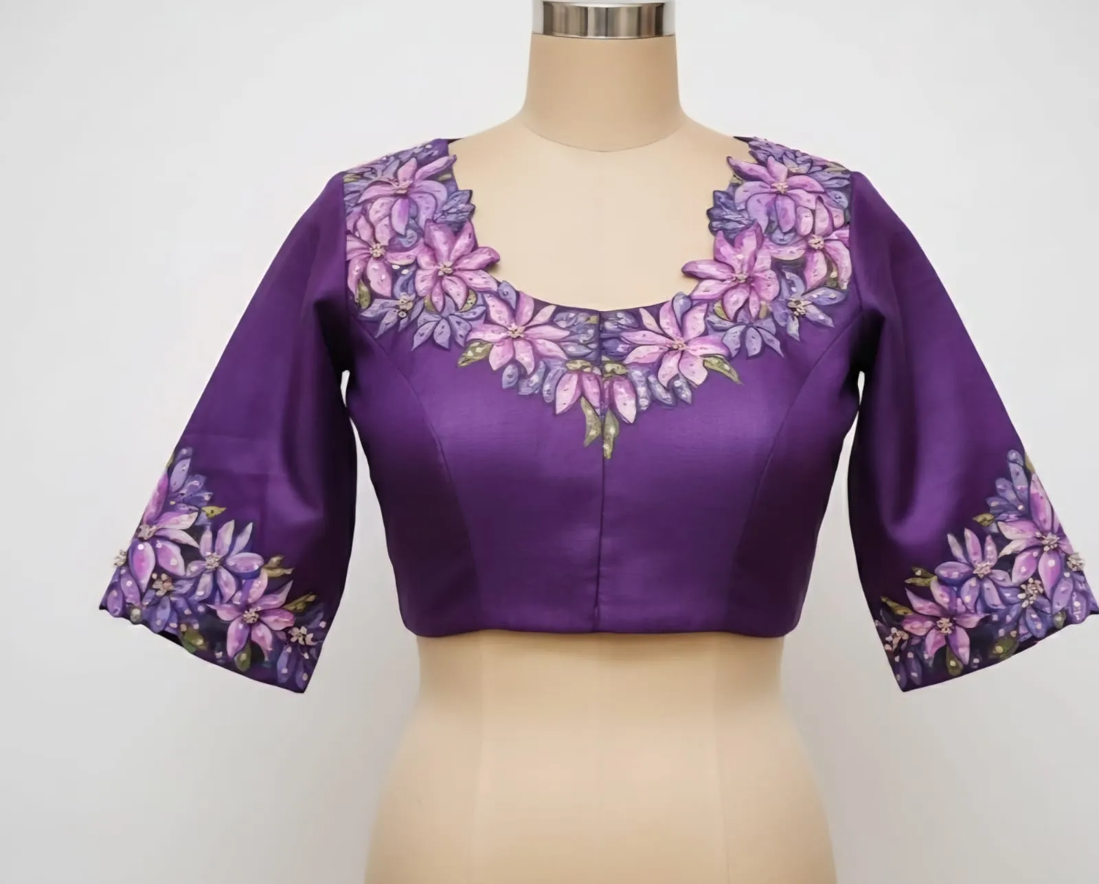 Exclusive Designer Lavender Blouse  Bridal Painting  Cutwork Handcrafted in Perfection