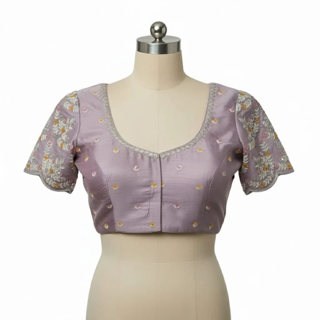 Exclusive Lilac Bridal Maggam Work Blouse Elegant Cutwork Design at Affordable Price