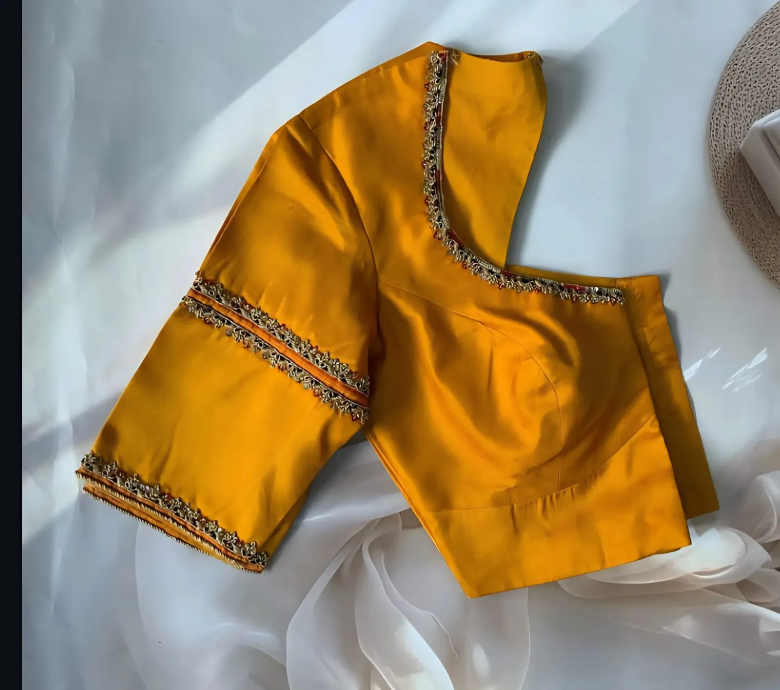 Exclusive Mustard Yellow Maggam Work Designer Blouse Bespoke Handcrafted Elegance