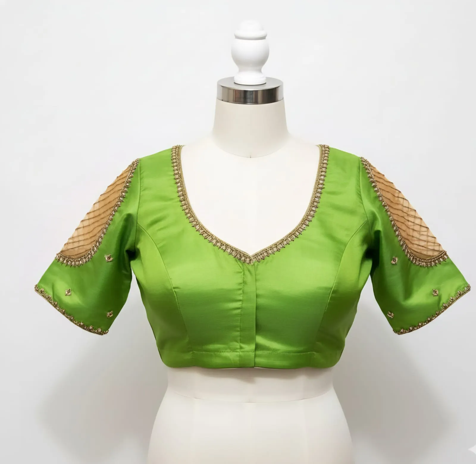 Exclusive Pastel Green Mirror Maggam Blouse  Luxury LookBudget Price