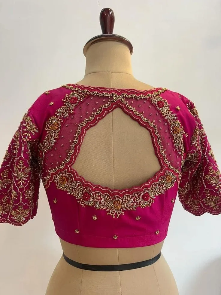 Exclusive Pink Bridal Maggam Work Blouse Grand Net Wedding Design Custom Fit & Affordable Price