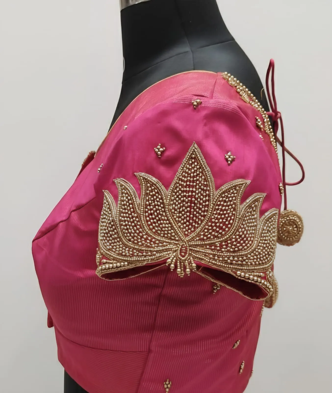 Exclusive Pink Lotus Bridal Maggam Work Blouse  Custom SizesPremium Zardosi Detailing