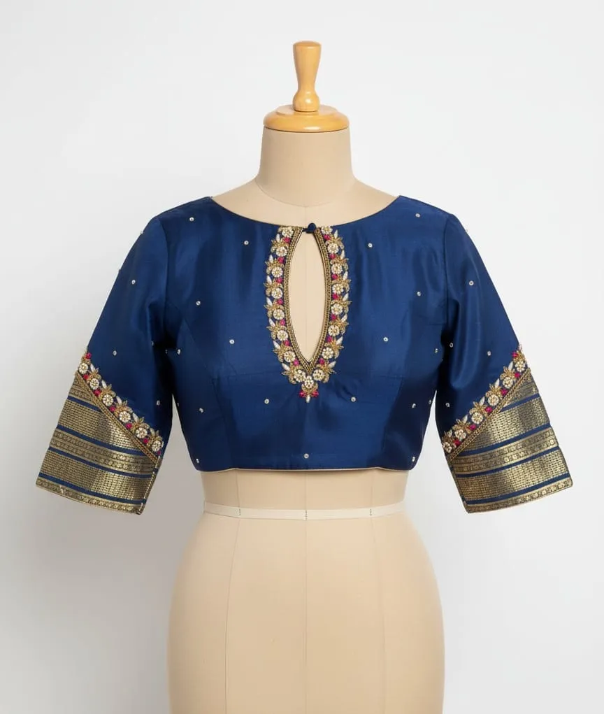 Exclusive Royal Blue Maggam Work Blouse  Intricate Zardosi Detailing for Brides