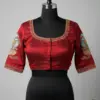 Exclusive Tanjore Art Peacock Blouse in Red Raw Silk Premium Bridal Masterpiece
