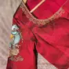 Exclusive Tanjore Art Peacock Blouse in Red Raw Silk Premium Bridal Masterpiece