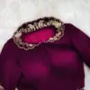 Exclusive Wine Colour Velvet Maggam Blouse Trendy Collar Neck Custom Fit