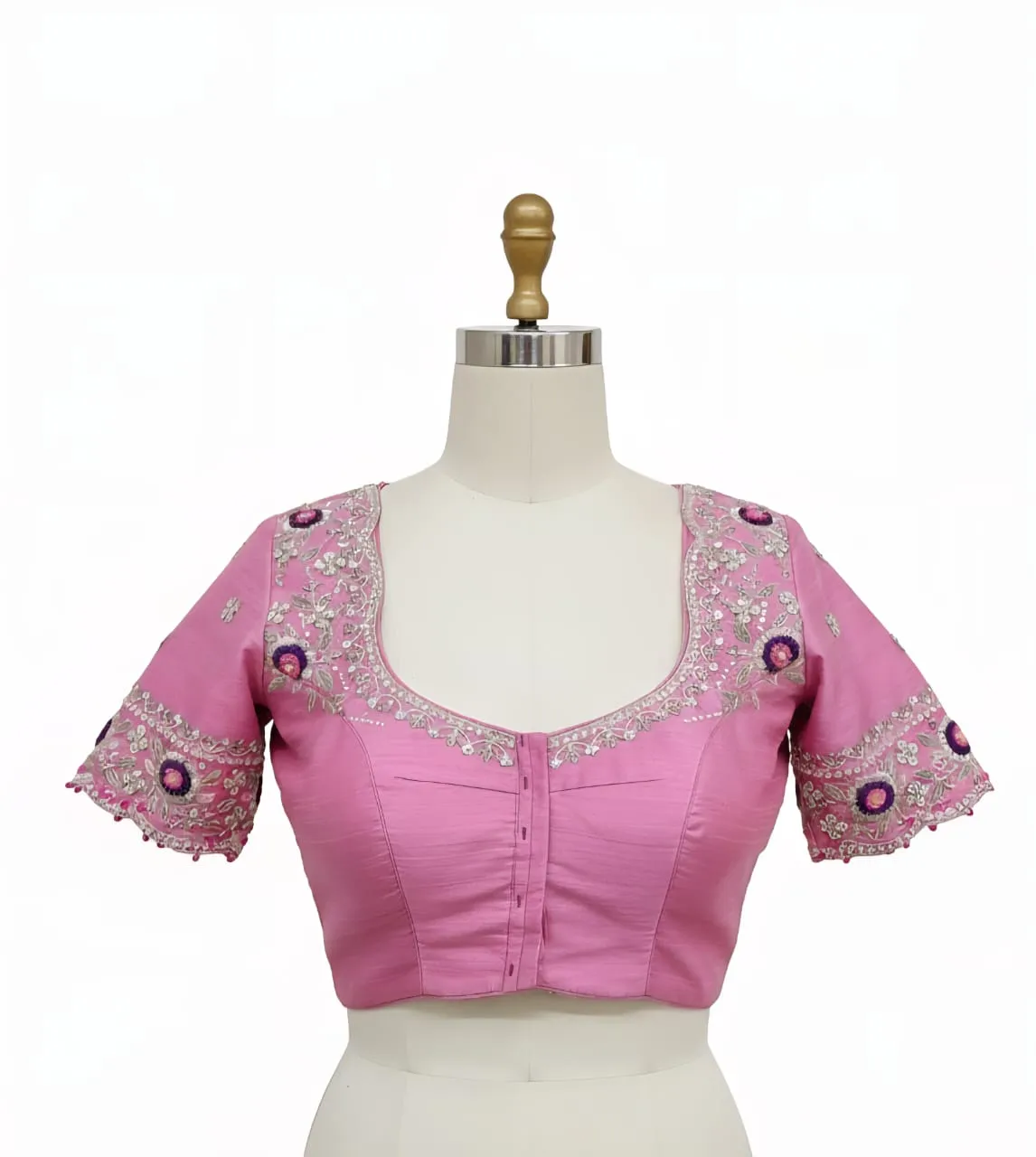 Exquisite Baby Pink Bridal Aari Work Blouse on Pure Raw Silk | Handmade Custom Fit