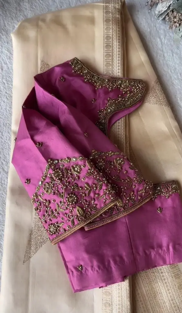 Exquisite Bubblegum Pink Designer Maggam Work Blouse – Perfect Bridal Look, Best Price