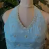 Exquisite Pastel Blue Halter Neck Blouse with Maggam Work Custom Sizes Available